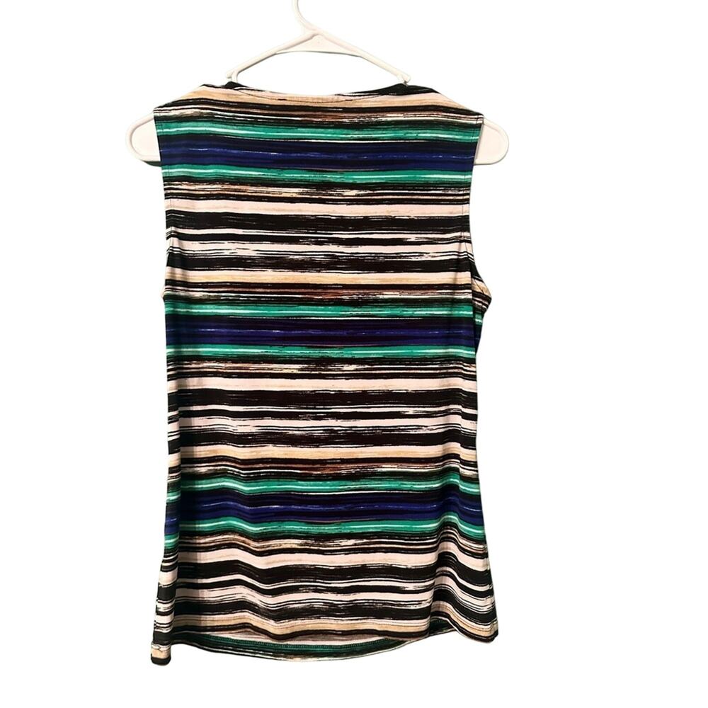 Le Suit Separates Sleeveless Blouse Green and Blue Striped Size medium - Picture 3 of 3